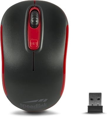 Speedlink CEPTICA Mouse Wireless – piccolo mouse senza fili per pc portatile e PC, notebook, laptop, Compatto e Leggero, ricevitore nano USB 2.4G, selettore dpi fino a 1600 dpi, nero-rosso