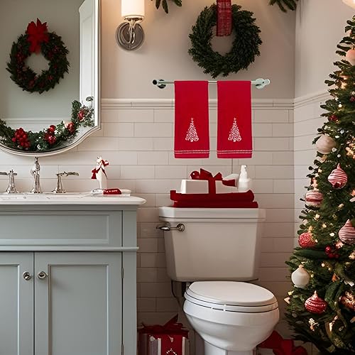 Miniatura 202 de Juego de 2 toallas de mano de baño de Navidad, color gris oscuro, 100% algodón, bordadas, diseño de copos de nieve, 16 x 25 pulgadas, toallas 24 Let