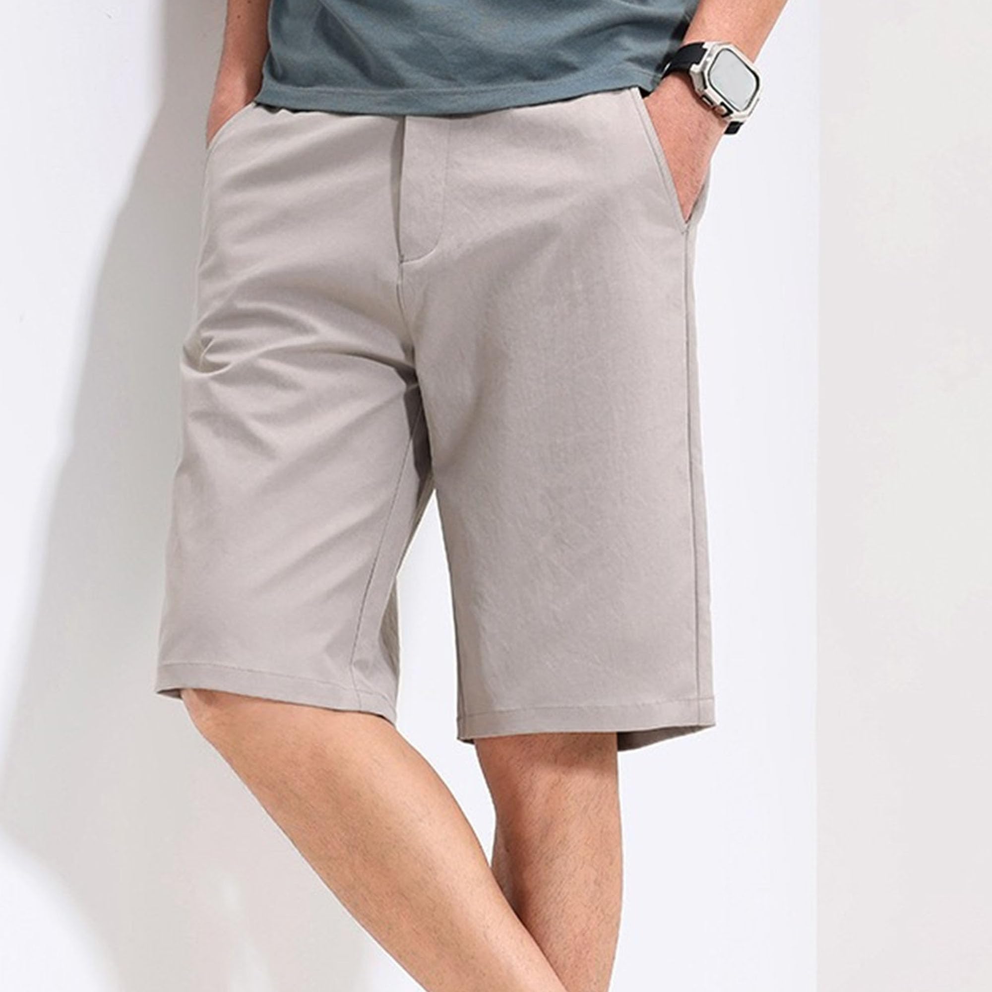 Estate Casual Cinque Quarti Pantaloni Shorts Uomo Business Straight Shorts Loose Fit con Tasche Maschio