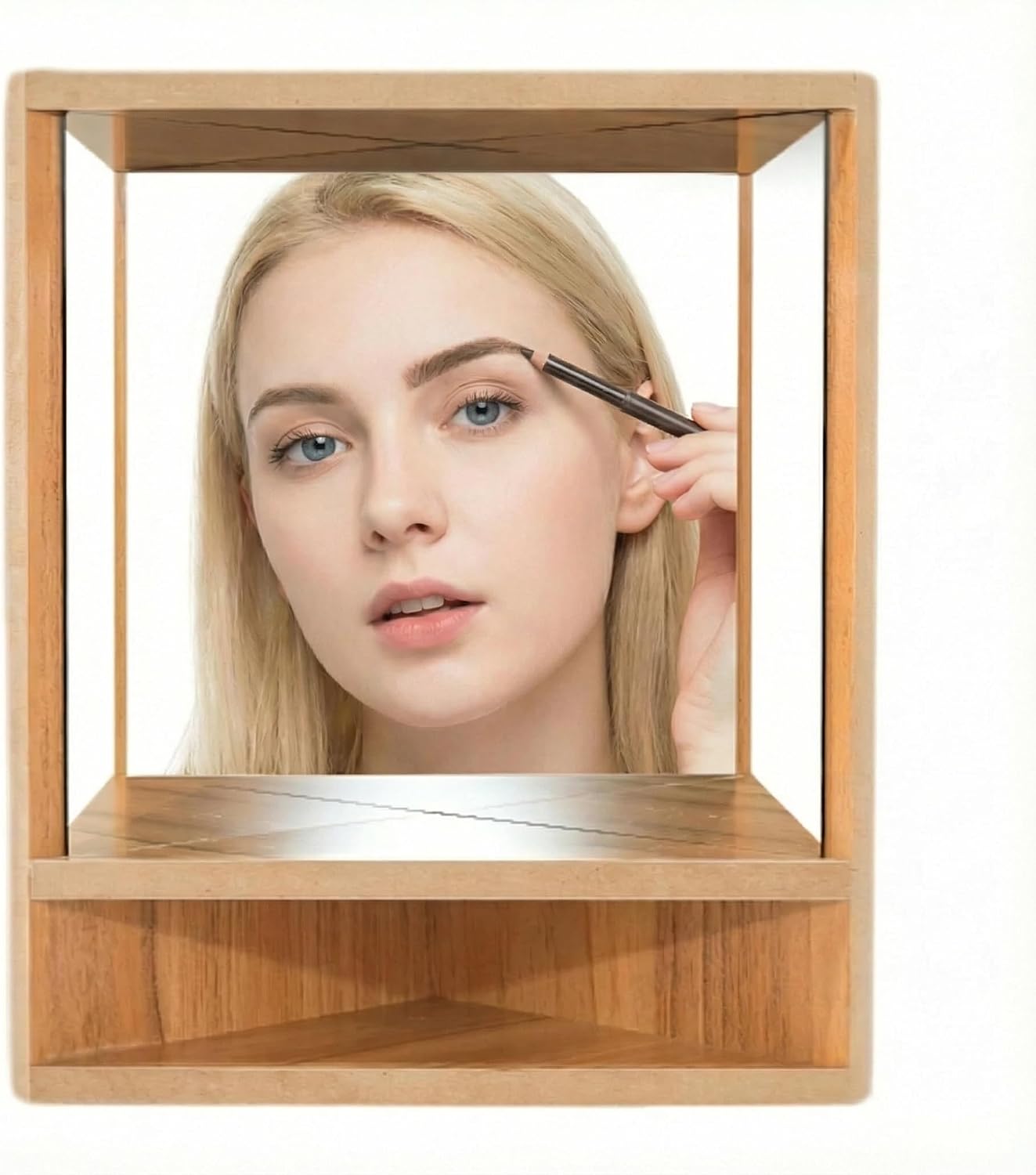 Non-Reversing Mirror with Wood Frame - Tabletop True Reflection Non-Inverted Mirror for Living Room, Bedroom, Home Decor