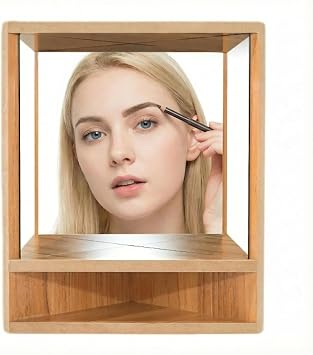 Non-Reversing Mirror with Wood Frame - Tabletop True Reflection Non-Inverted Mirror for Living Room, Bedroom, Home Decor