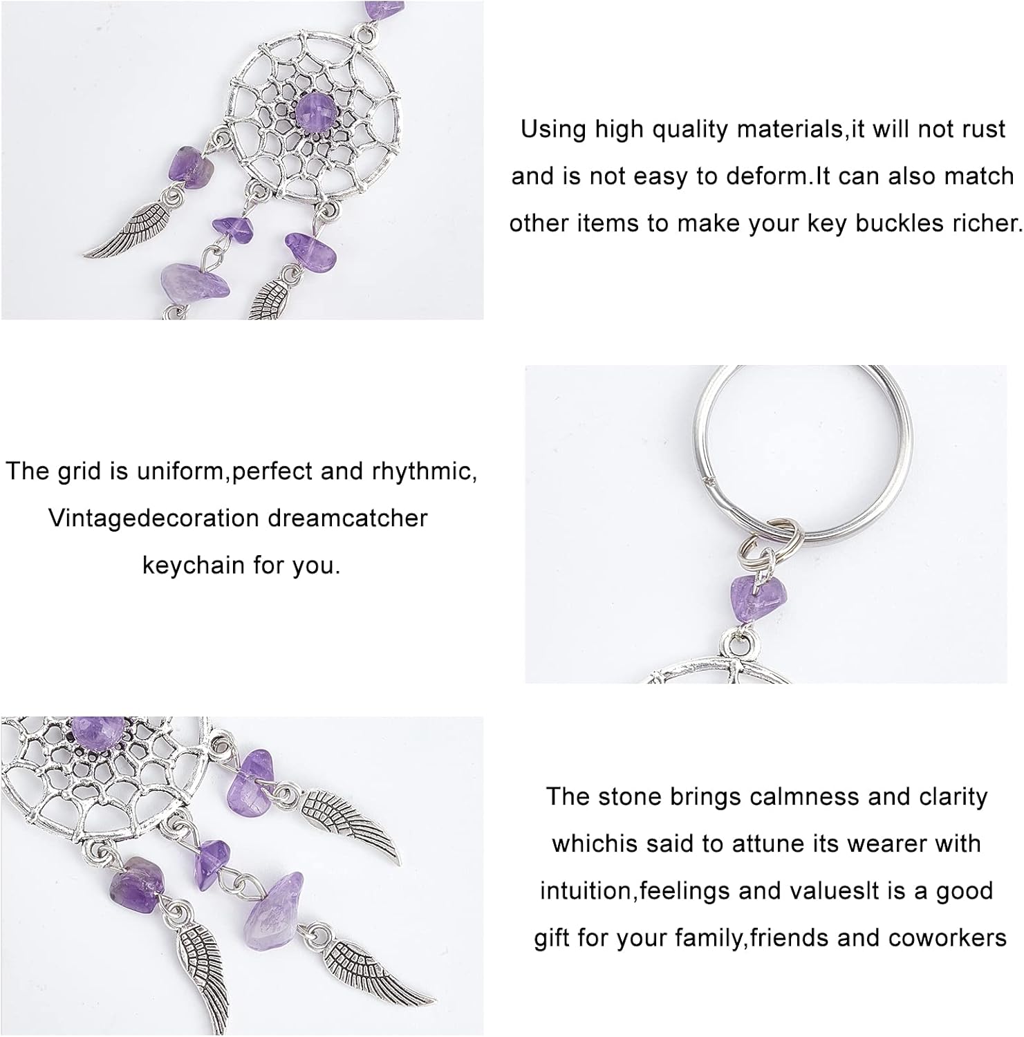 PH PandaHall 12PCS 3-Color Dreamcatcher Keychain keyring Natural Chip Gemstone Feather Key Chain Bag Hanging Ring Ornaments Car Pendant : Office Products