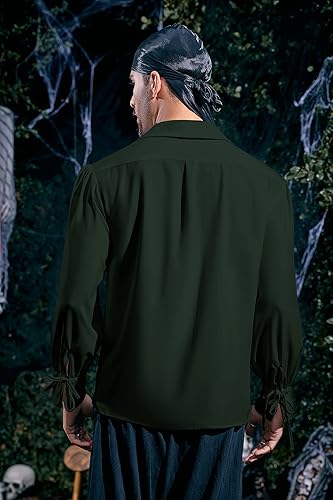 Vista 4 de Camisa de pirata medieval para hombre, vikingo, renacentista, con cordones, mercenario, Halloween, jacobita escocés, ghillie