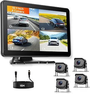 VECHTEL 4 Rear View Cameras with 10.1" IPS Screen, BSD System, 4K DVR Loop Recording, AHD 1080p Reversing Camera, Car Night Vision/IP68 Waterproof for SUV, Truck, RV, DC 12-36V