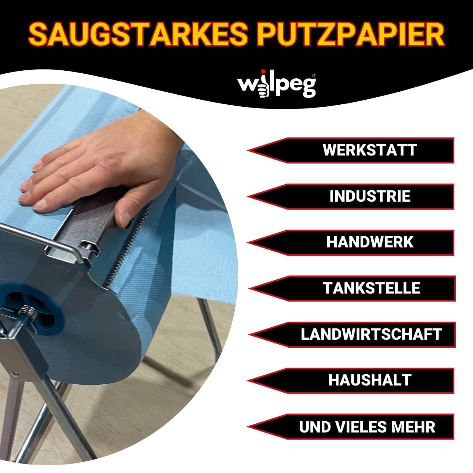 Wilpeg Papierrolle 3-lagig 1000 Blatt | Putzpapier Blau | Werkstattrolle
