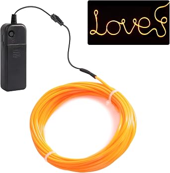 EL Wire Light, 16.4ft/5m Portable Battery Pack Neon Lights Strip 360 Cuttable Glowing Rope Lights for Parties, Halloween, DIY DecorationYellow