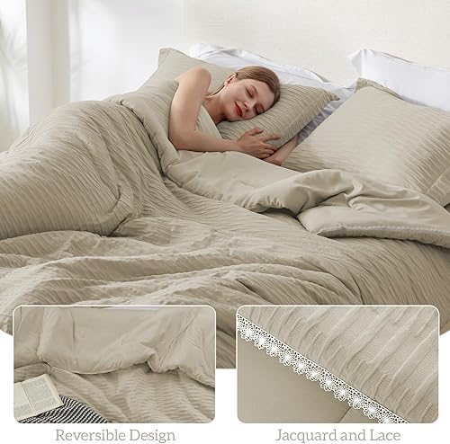 Miniatura 3 de Homelike Moment Juego de edredón bohemio tamaño individual, color beige, 2 piezas, ligero, cálido, jacquard, para todas las estaciones, juego de