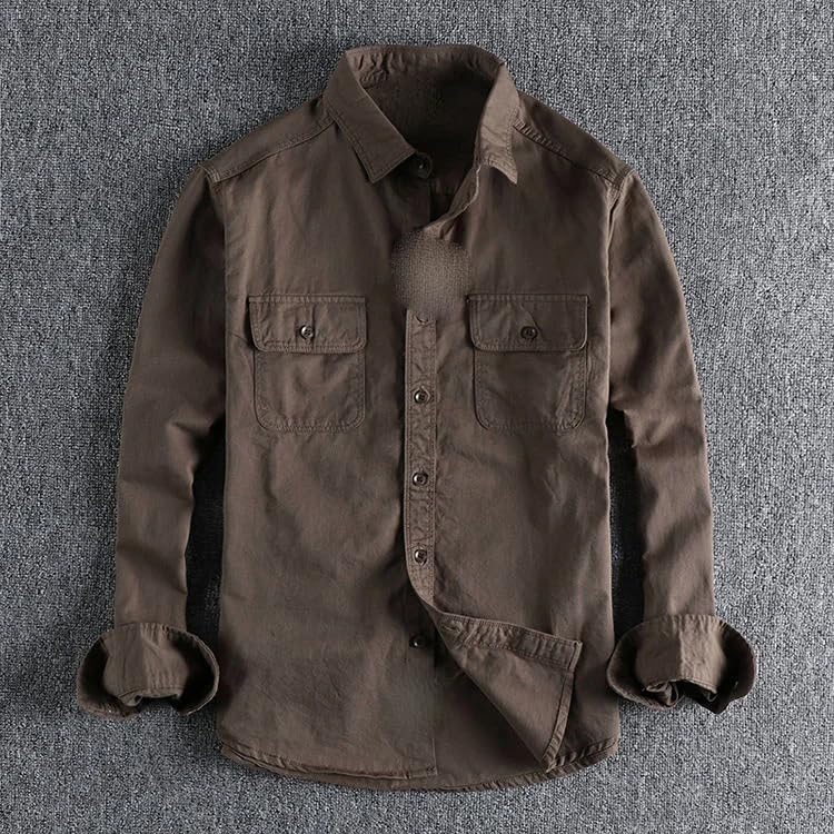 Camisa de sarga de algodón de estilo británico retro versátil de manga larga 7