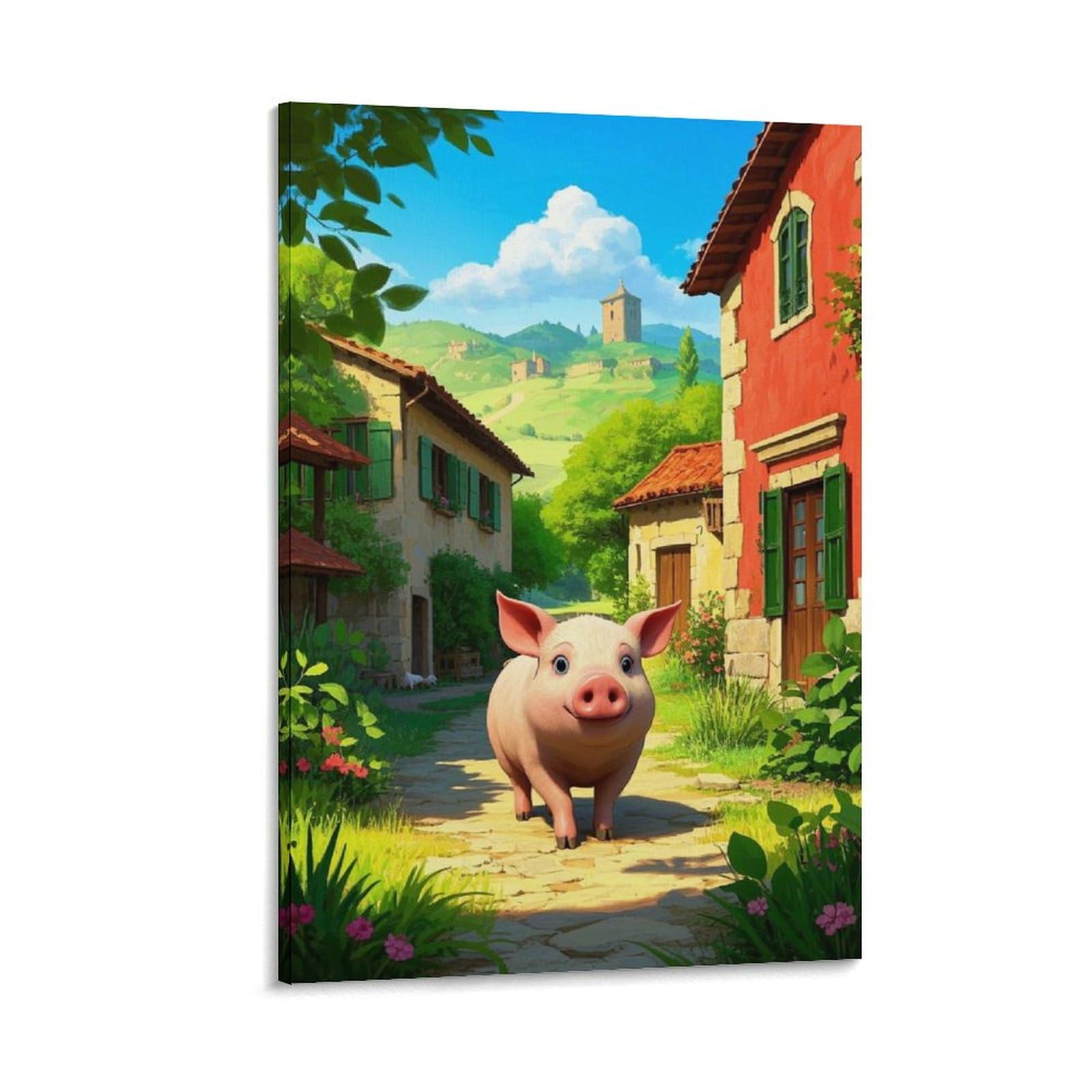 Pigs & Italian Farm 3D Paintings Modern Canvas Graffiti Prints Artwork Pictures on Wall Art for Home Office Decorations 20x30inch(50x75cm)