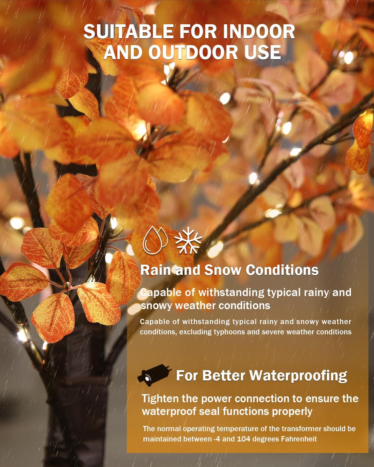 6FT 5-Leaf Lucky Tree Christmas Tree with Warm White Lights - 300 LEDs Weatherproof Indoor/Outdoor Lighted Maple Tree, 16ft Extension Cord & Stakes, 4 Dimming Modes + Timer (Yellow&Red) - Image 4