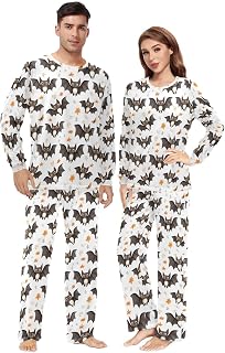 Par pyjamasset tecknat söta fladdermöss vita långärmade pyjamas för män och kvinnor tvådelat set pyjamas