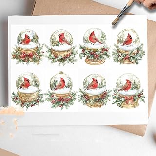 1 PC Decoupage Rice Paper, Beautiful Vintage Snow Globe and Bird Decorative, Perfect for Scrapbooking, Journaling, Christmas Ornaments, Seashells, Candles, Decoupage Paper US Letter Size 8.5x11"