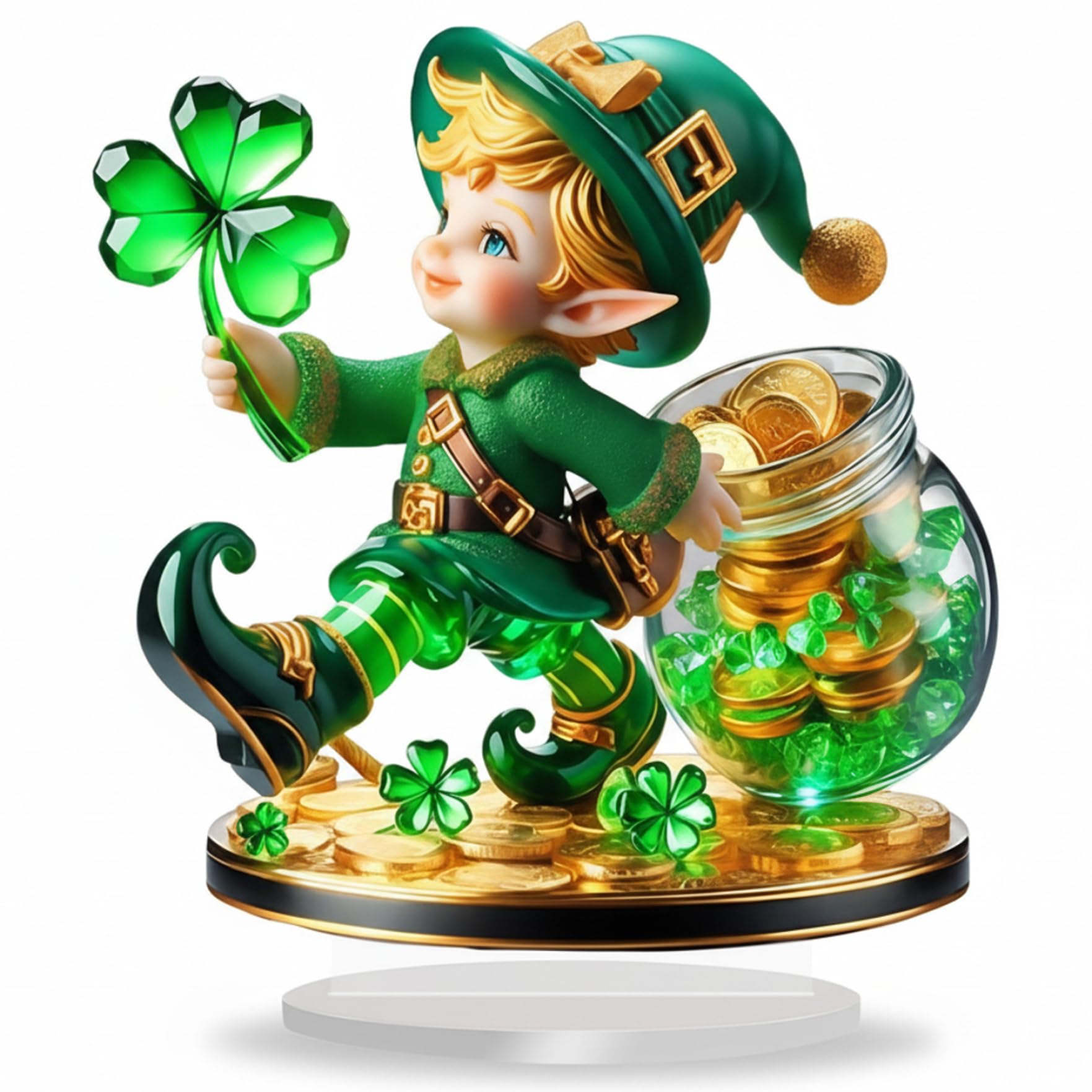 Latemeia Leprechaun St Patricks Day Decorations with Clovers 2D Flat Desktop Figurine for Home Irish Themed Office and Shelf Decor, 8in, Leprechaun Figurine, Decorations