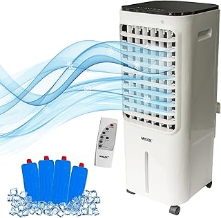 MYLEK Evaporative Air Cooler Portable Fan, 8ltr Electric Humidifier Mobile Air Purifier, Remote Control, Oscillating Louvres, Lightweight, 75W, 3 Speed Settings, Timer 8 Hour, White