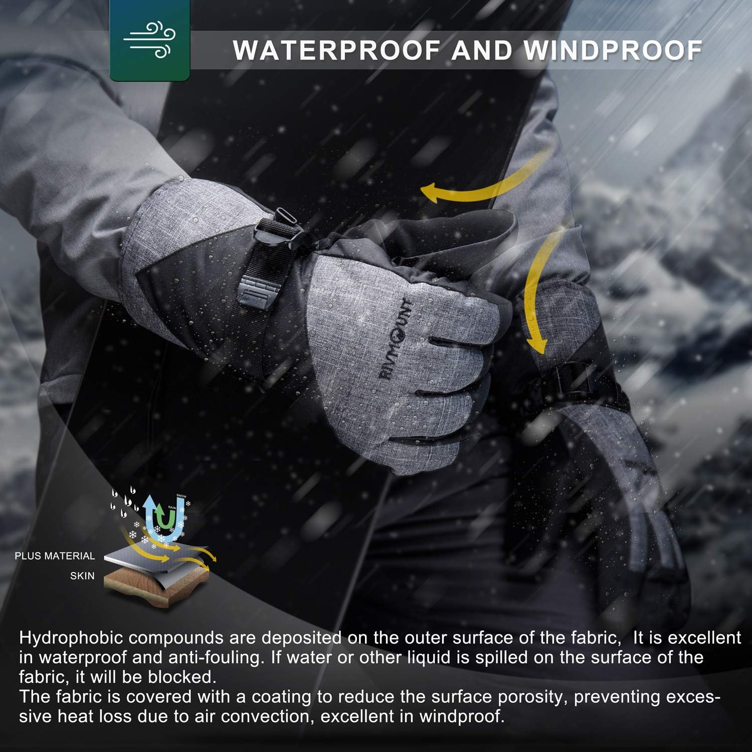 rivmount Snow Winter Gloves with Waterproof/Touchscreen/Thermal Warm, Glove for Cold Weather Running, Cycling, Ski, Women Men