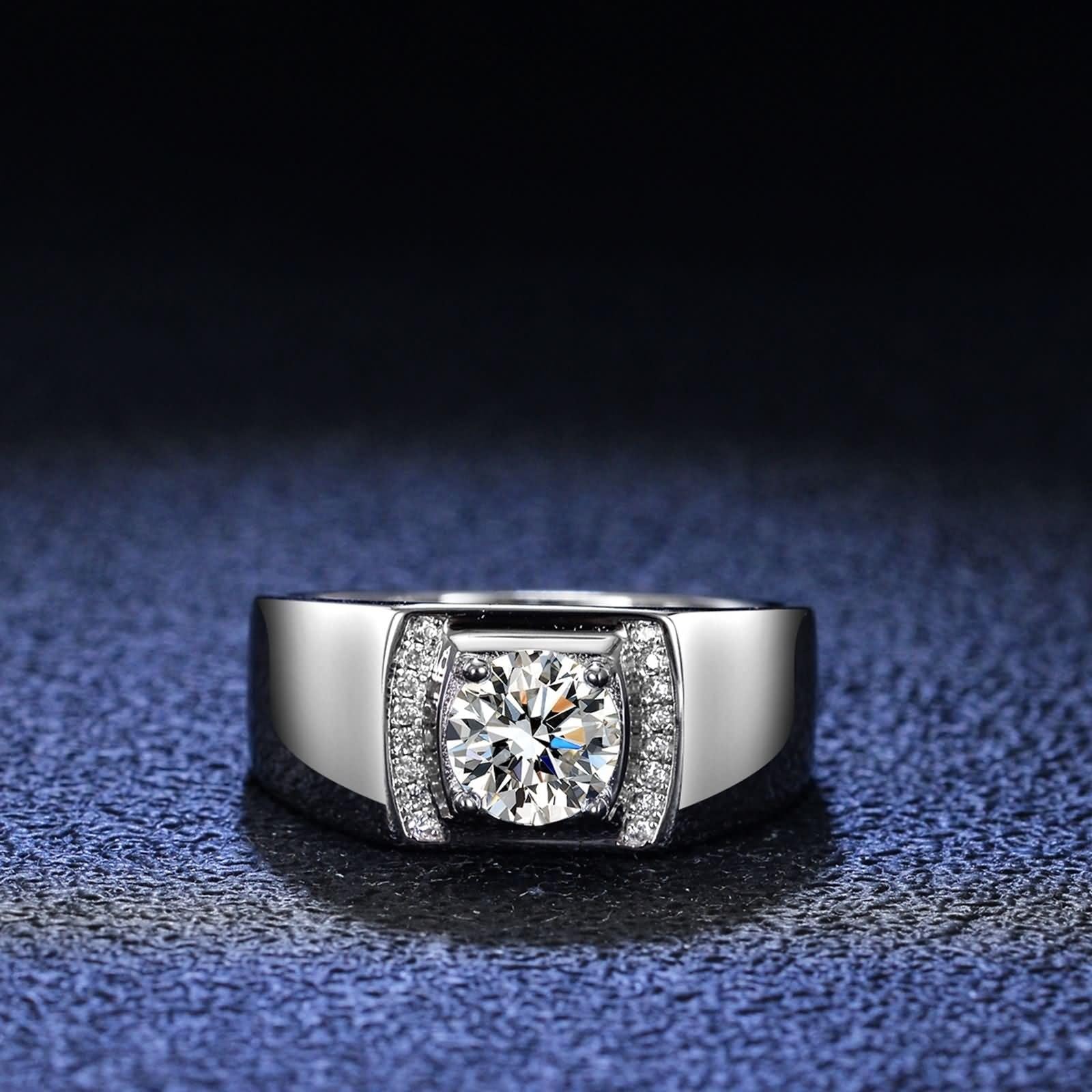 Anillo de plata para hombre, conjunto de alianzas de boda con 4 garras y moissanita de 1 quilate, plata de ley 9 K, oro blanco de 9 quilates, talla 56 (17,8)