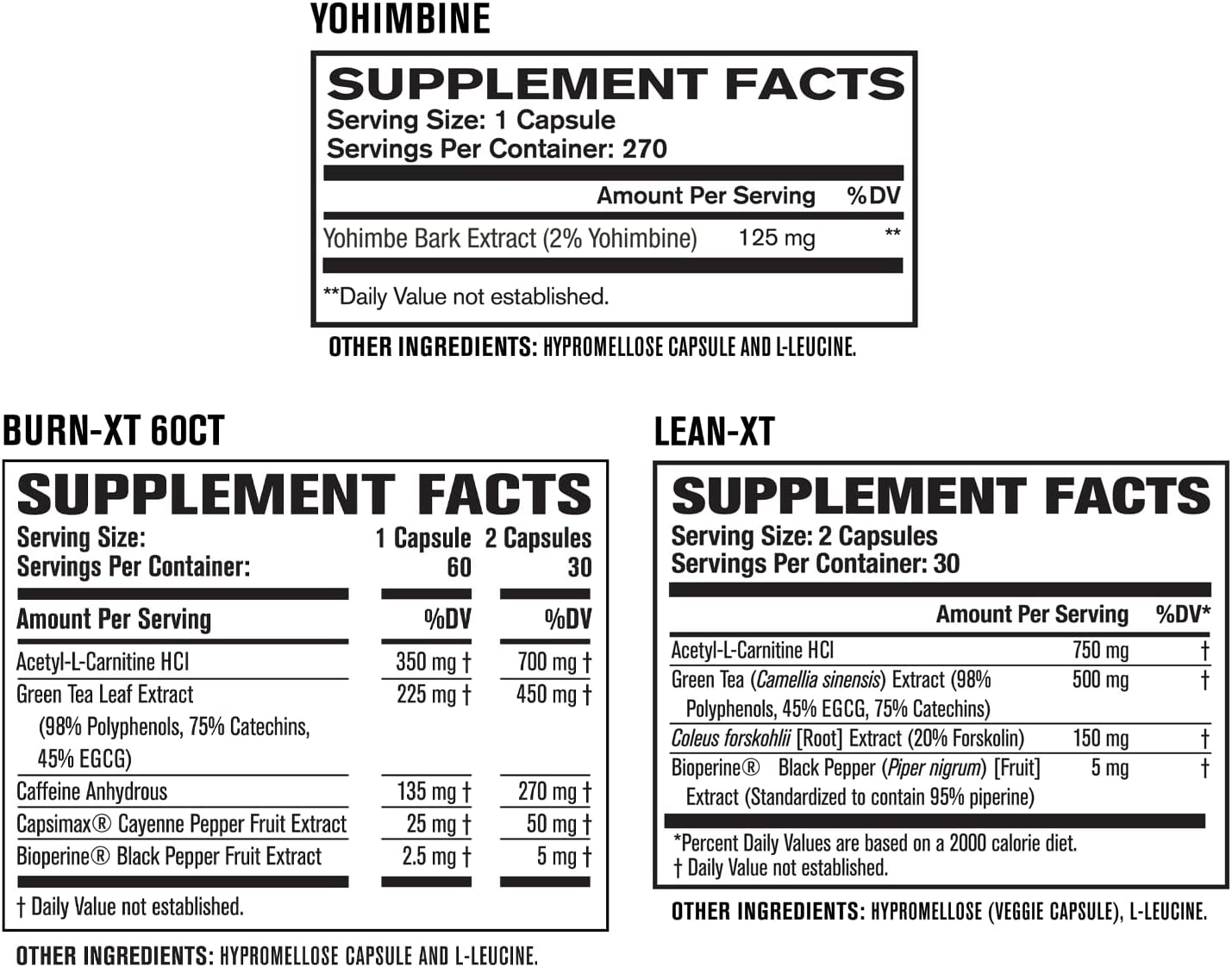 Thermogenic Fat Burner Weight Loss Supplement Stack: Burn-XT Thermogenic Fat Burner, Lean PM Nighttime Fat Burner & Sleep Aid, Lean-XT Caffeine Free Fat Burner, Yohimbine Capsules, Dry XT Diuretic : Health & Household