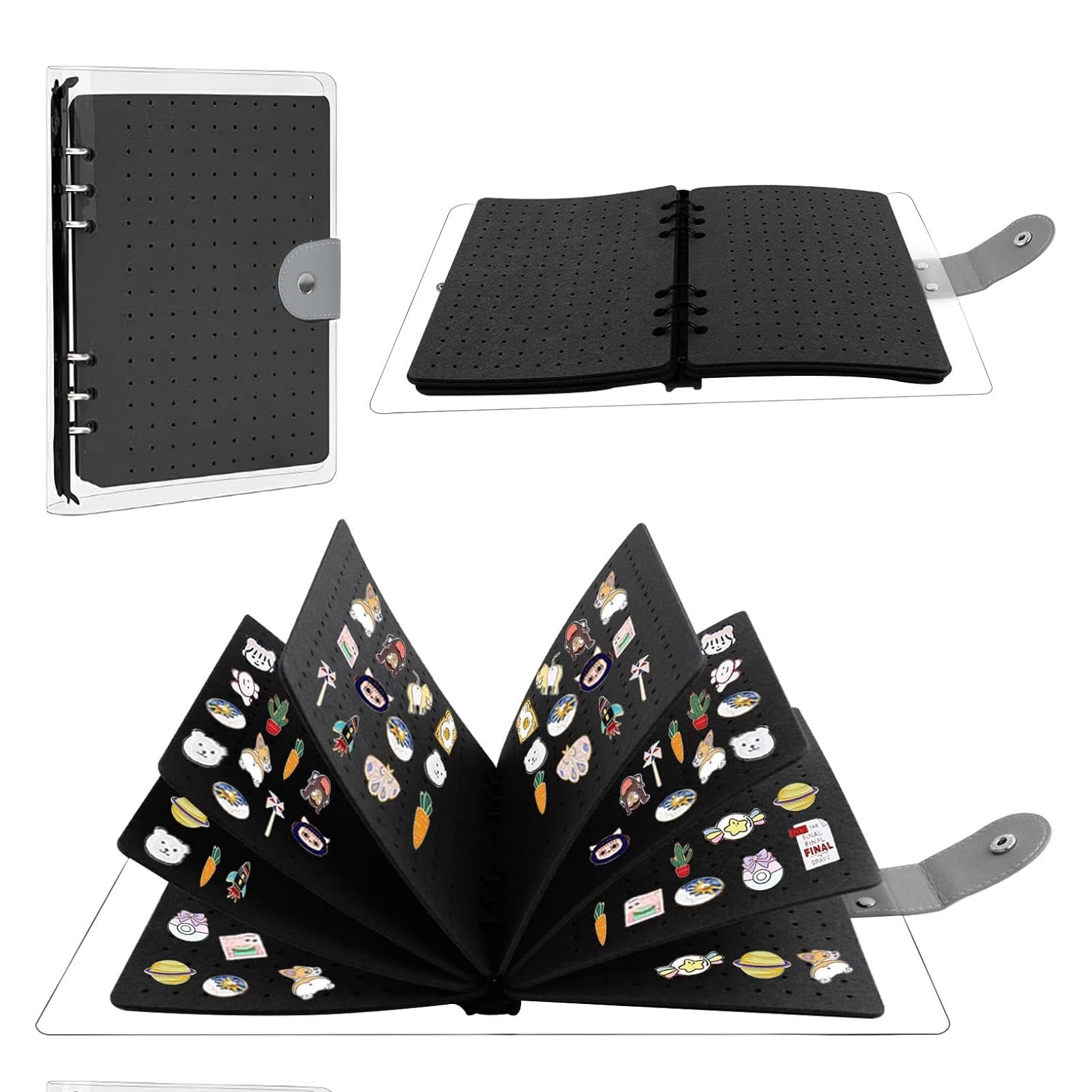Pin Badge Display Book, 8 Pages Enamel Pin Badge Holder Book Page-Flip 350+ Pins Brooch Collection Storage Holder(COLOR:black)