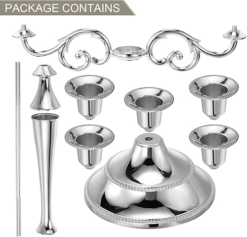 Miniatura 7 de PATIKIL Portavelas de candelabro, soporte de metal de 5 brazos para velas cónicas, soporte de vela de 10.5 pulgadas de alto para decoración de mesa