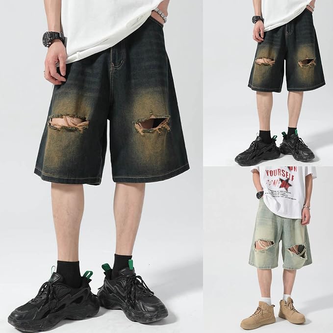 Pantalon en Denim Décontracté pour Hommes Taille Élastique avec Cordon de Serrage Jeans Droits Extensibles Coupe Ample Pantalon de Détente Confortable avec Poches