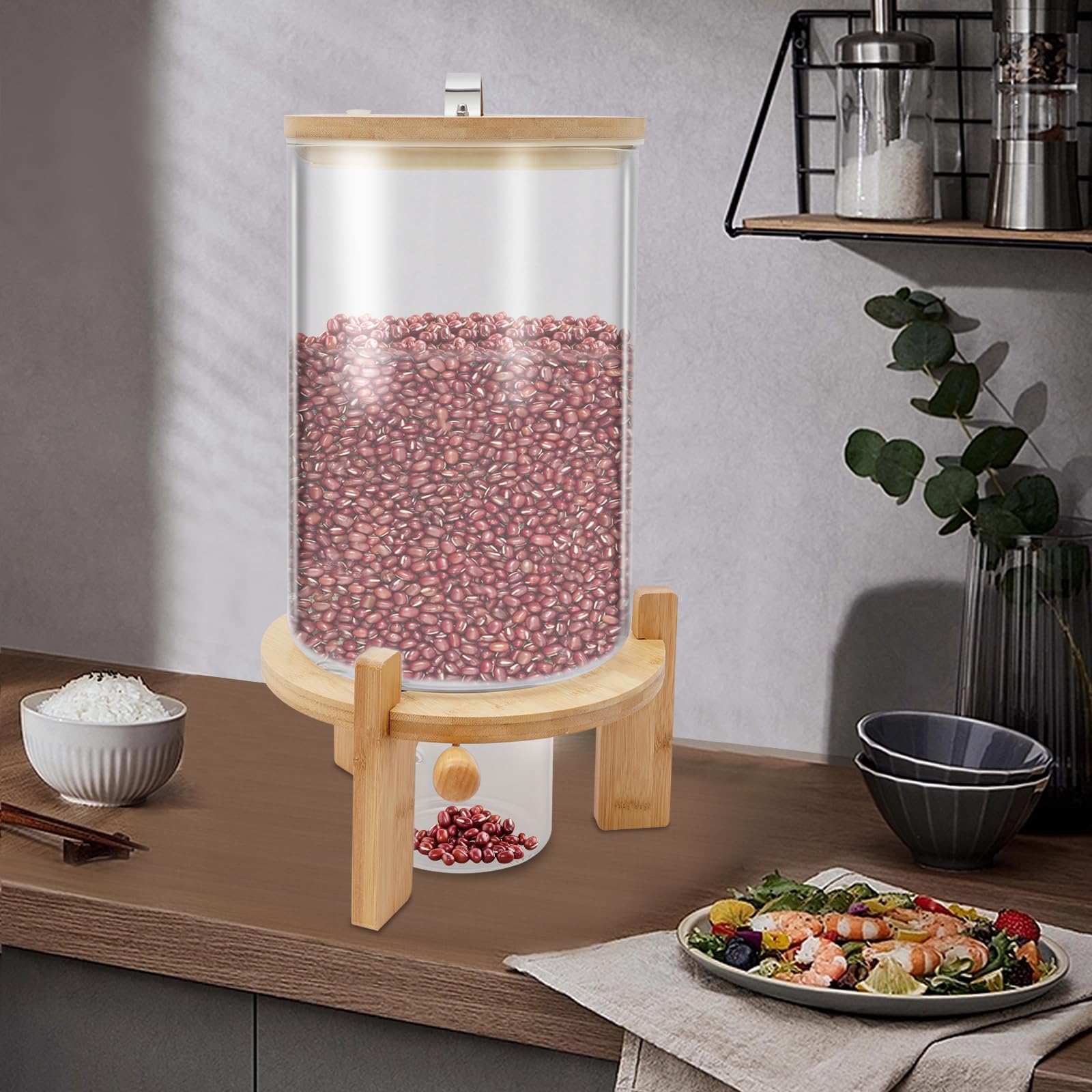 Contenitore ermetico per alimenti, in vetro, contenitore per riso, dispenser di cereali con coperchio sigillato, grande capacità di conservazione alimenti secchi freschi, per riso farina pasta e