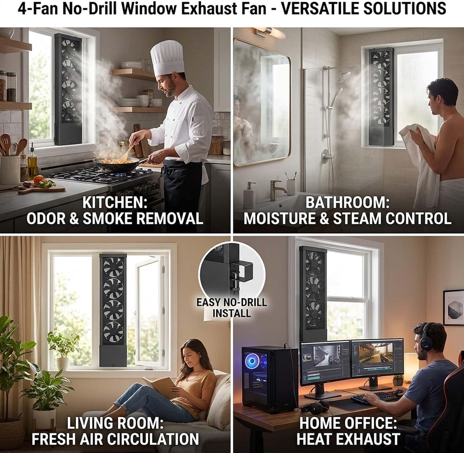Retractable Sliding Window Exhaust Fan, Black Vertical Window Fan with Stepless Speed Adjustable Airflow, No Drill Install Outward Exhaust Fan for Garage, Basement & Home Offices(31.89-35.83 in)