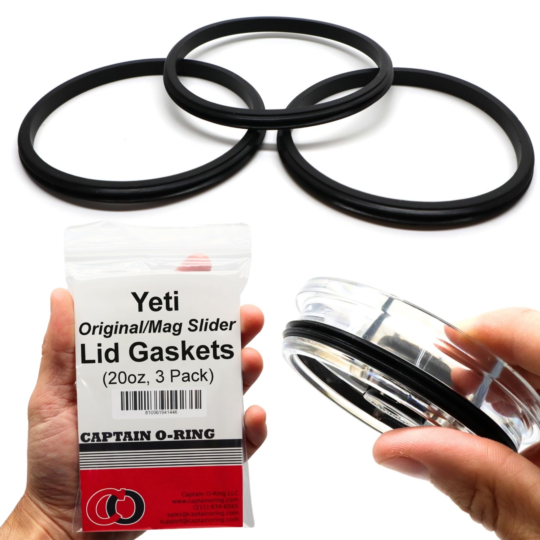 Captain O-Ring – Replacement Lid Seal Gaskets for Yeti Stainless Steel Insulated Tumbler Mugs (3 Pack) [20 oz Lid Size]