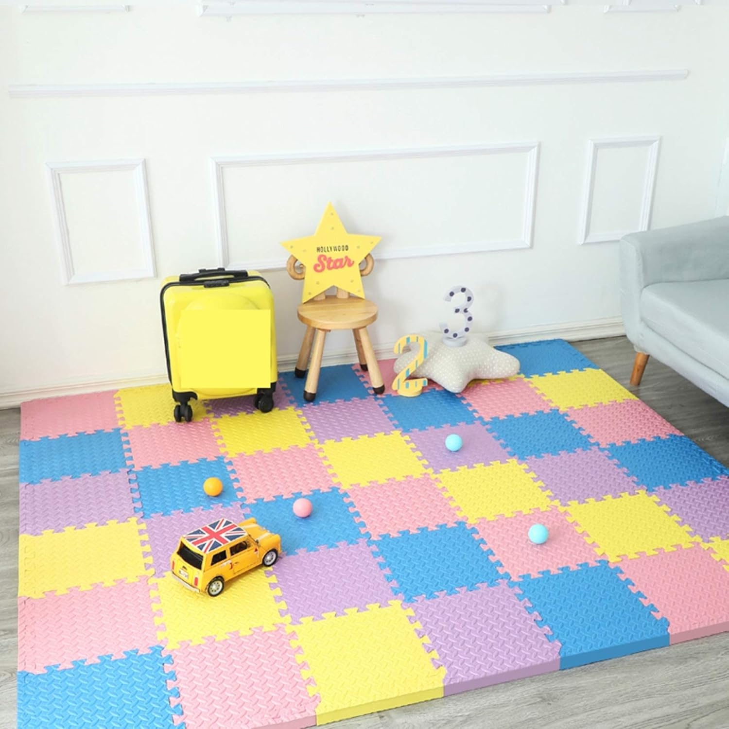 ジョイントマット 大判 おしゃれ 30cm 60cm 厚み2.5cm EVA防音断熱 安心 転倒防止 サイドパーツ付き 単色 カラフ