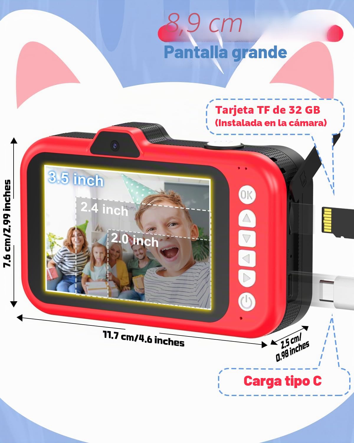 Camara Fotos Infantil, Pantalla Grande de 3,5 Pulgadas 1080P HD 48 MP Cámara para Niños con Lente de Zoom Giratorio 360° Flash LED Juguete de Regalo para Niños para 3 4 5 6 8 7 9 10 Años Niños Niñas