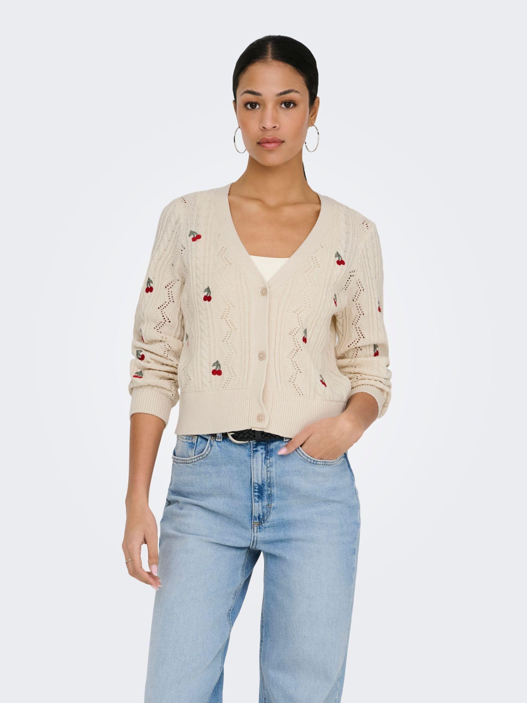 ONLY Neck Onlbirtie Ls EMB Cardigan col en V CC KNT Femme