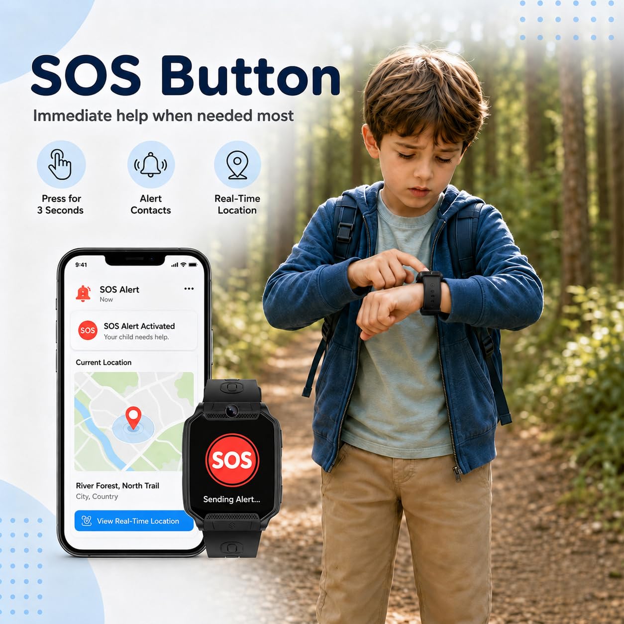 clleylise Smartwatch Bambini con GPS+LBS, Videochiamata, Chiamata, SOS, 7 Giochi Educativi, Modalità Scuola, Contapassi e Fotocamera, Orologio Digitale Multifunzione, Telefono per Bambini