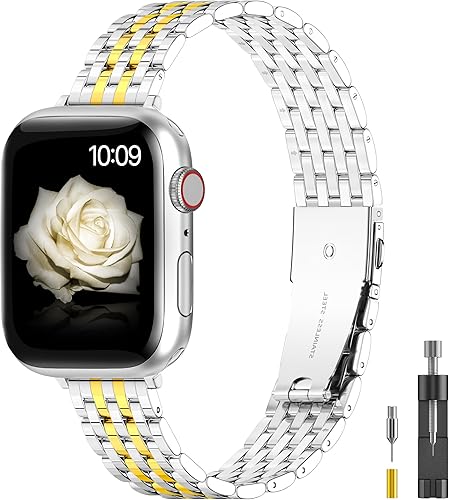 para Apple Watch Correa de 38 mm, 40 mm, 41 mm, 42 mm, 44 mm, 45 mm Series 9 8 7 6 5 4 3 2 1 SE SE2 para mujeres y hombres, Correa de metal de acero