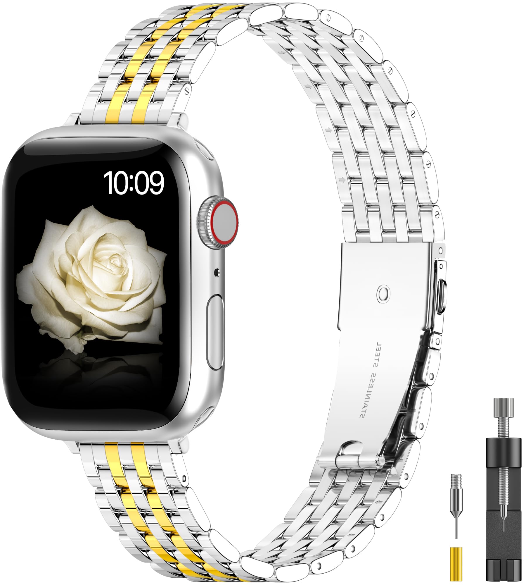 TISIMO for Apple Watch Band 38mm 40mm 41mm 42mm 44mm 45mm Series 9 8 7 6 5 4 3 2 1 SE SE2 Women and Men,Classic Stainless Steel Metal Watchband for