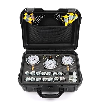 Hydraulic Pressure Test Kit 250/400/600bar, 3 Gauges 16 Couplings 3 Tee Connectors 3 Test Hoses Hydraulic Test Kit for Excavator Construction Machinery