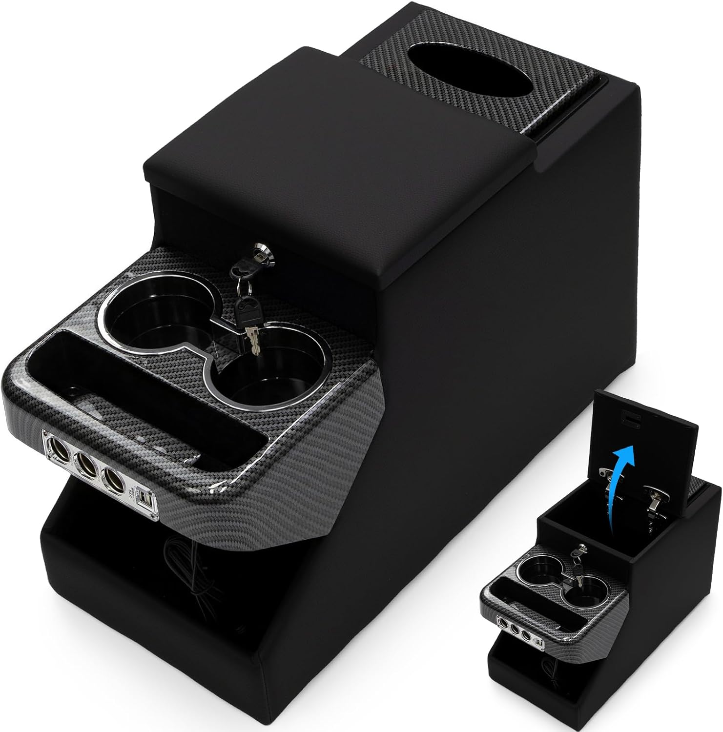 Center Console Between Seat Organizer for Minivans,SUVs,with Dual USB Charging & Phone Holder and Drawers for Minivan&SUVs, Middle Van Floor Console Organizer Storage Box Black with Locking