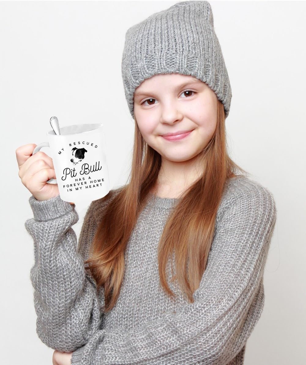 Pit Bull Rescue Mug - Cute Coffee Cup For Pet Staffordshire Terrier Dog Lovers - Cool Unique Novelty Christmas Pittie Gift For Men And Women - Pitty Animal Quote Statement Accessories