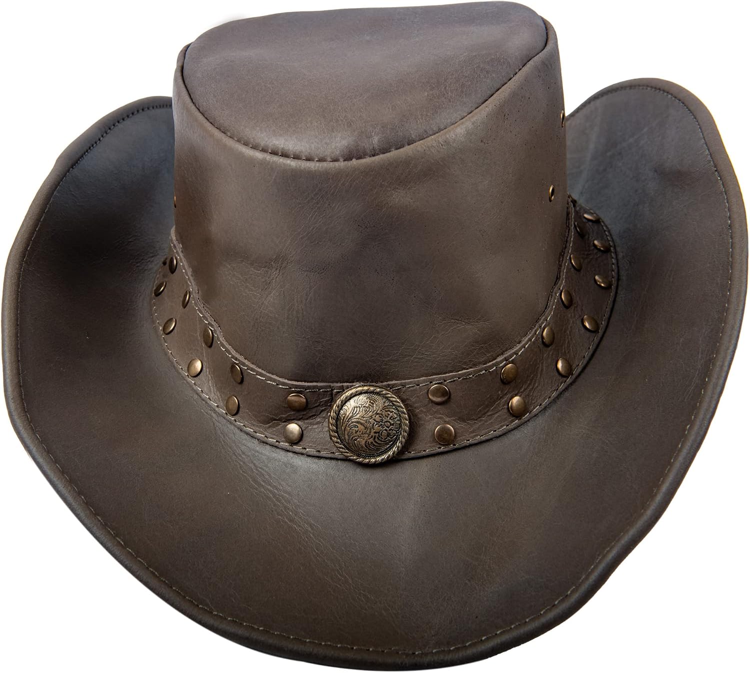 Sombrero De Vaquero De Cuero, Sombrero Occidental De Piel De Vaca Para Hombres Y Mujeres, Estilo Clásico De Outback, Brown2tone