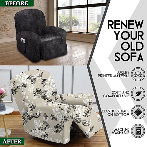 Miniatura 5 de CRFATOP Fundas elásticas para sillón reclinable, 4 piezas, fundas para sillón reclinable con bolsillos de almacenamiento, protector de muebles para