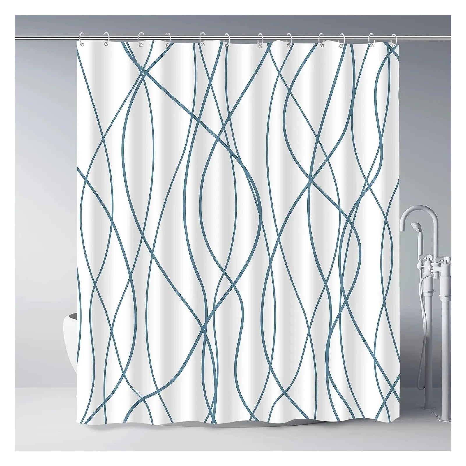 Tenda Doccia Tende da doccia moderna in tessuto ondulato a righe bianche e nere, a righe sfumate, Tende da doccia decorativa for il bagno.(83SH,180x200cm-70x78in)