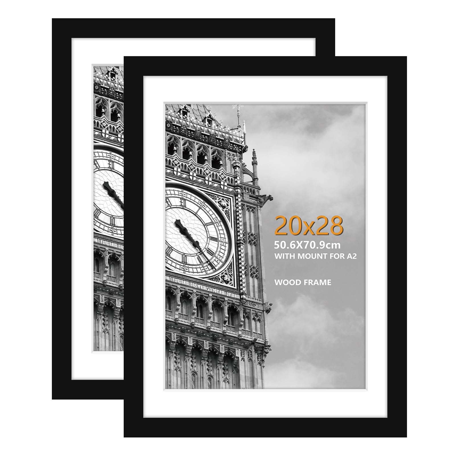 Picture Frames 50cm x 70cm, 2 Pack Black Photo Frame with Plexiglass Front