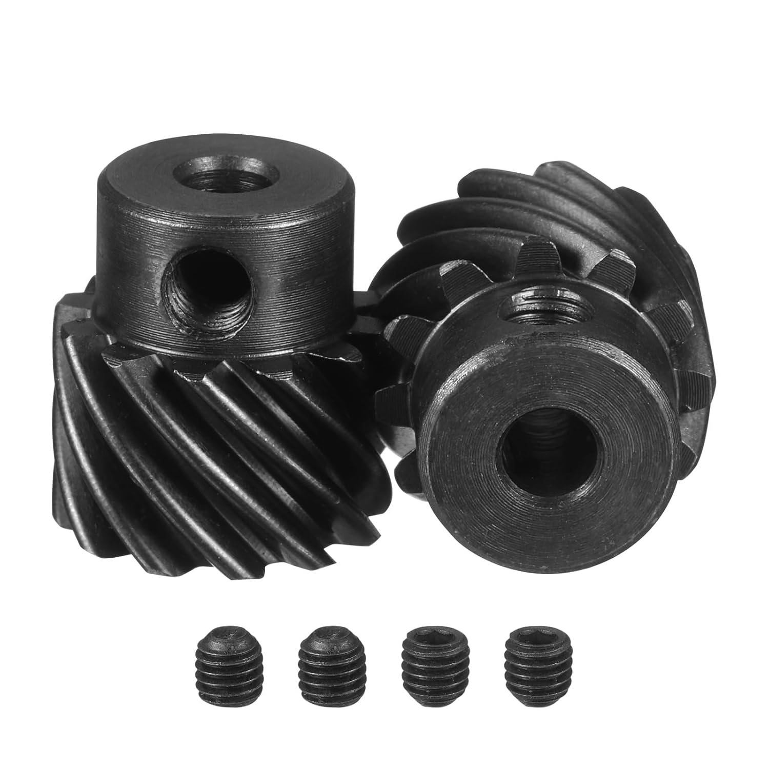 uxcell 1 Mod 12T 6mm Bore Helical Gears Set, 2 Pcs 45 Degree Left Hand Staggered Shaft Spiral Gear with M4 Screw for Mechanical Rotation (Round Shaft)