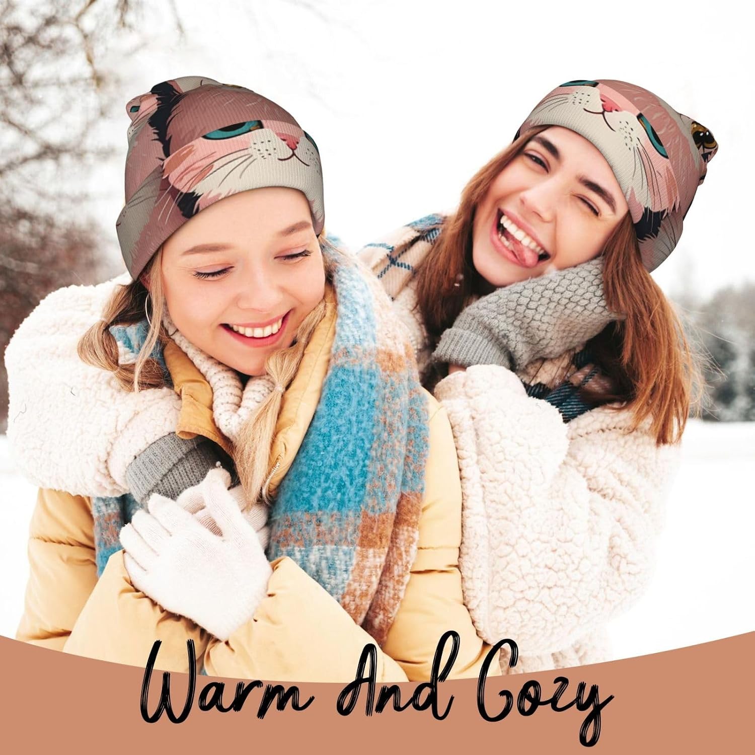 cat Ears Cartoon Kitten Patterns Knit Hat, Warm and Comfortable Winter Hat, Windproof and Breathable for Cold Seasons Black