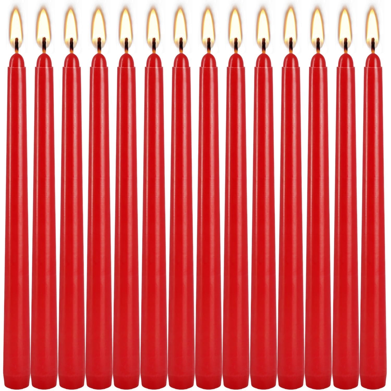 View 1 of 14 Pack Glowing Red Tapers Candles- 10-Inch unscented Candles for 8 Hours of Festive Magic, Perfect for Weddings,Valentine's Day, New Year Celebrations…