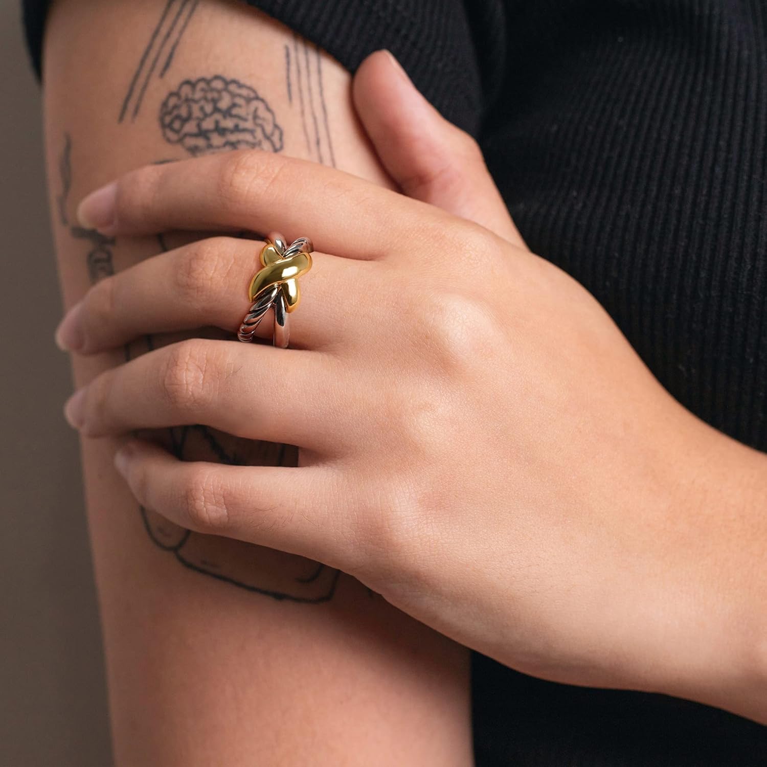 Two Tone Rings for Women Cross Twisted Ring Cable Wire Fashion Statement Rings Jewelry Gift - Image 4