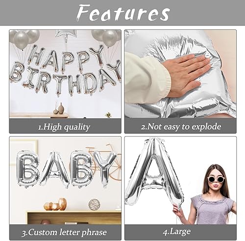 Miniatura 3 de Biapian Globos de letras de 40 pulgadas, globo plateado con letra S grande, 1 globo gigante de aluminio de aluminio individual S para cumpleaños,