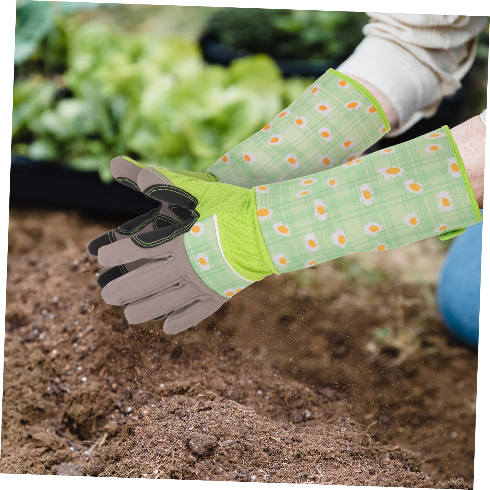 HANABASS Guantes de Jardinería Estampados Largos Protección para Manos, Material de Pu y Tela, Flexibles para Trabajo al Aire Libre y Cuidado del Jardín