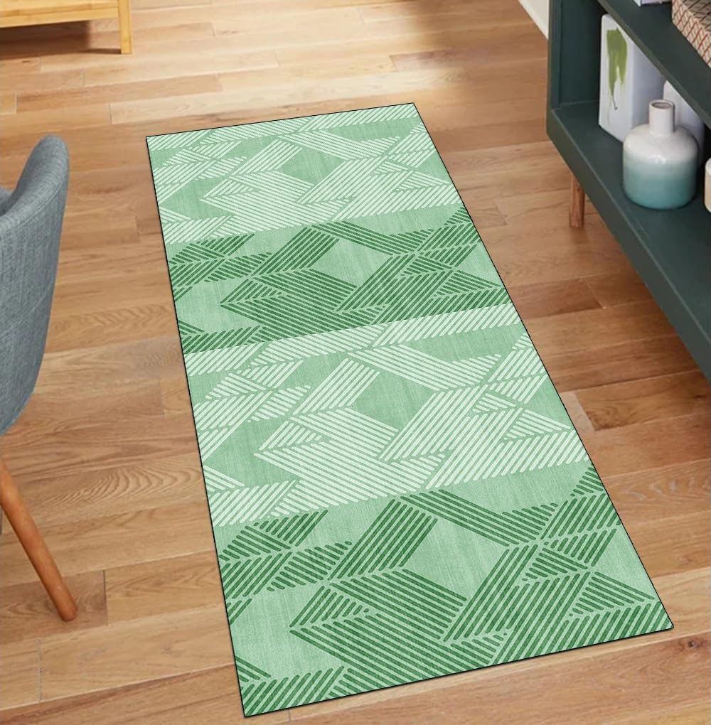 Alfombra de pasillo por metros verde, decoración abstracta lavable de 110 x 160 cm