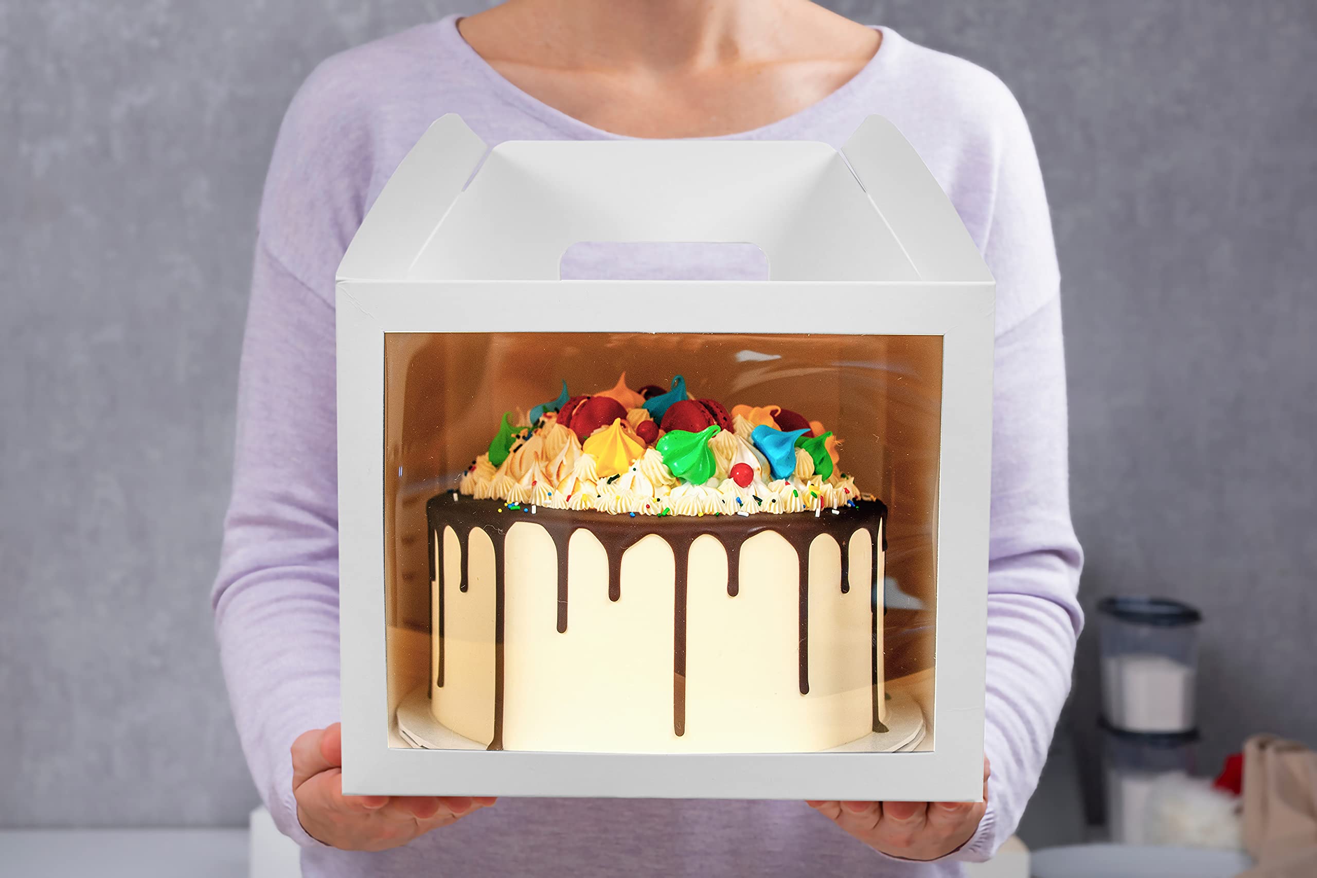 Tall White Cake Boxes - Clear Window & Handle (10-Pack) -4 Tall White Cake Boxes - Clear Window & Handle (10-Pack) -4