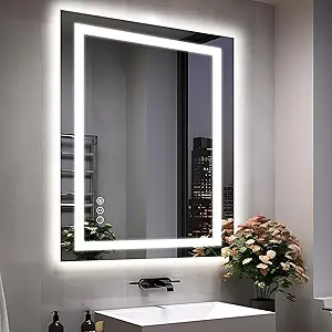 28"x36" LED Bathroom Mirror for Wall, Front and Backlit, Anti-Fog Vanity With Lights, Stepless Dimmable, 3 Colors Smart (Horizontal/Vertical)