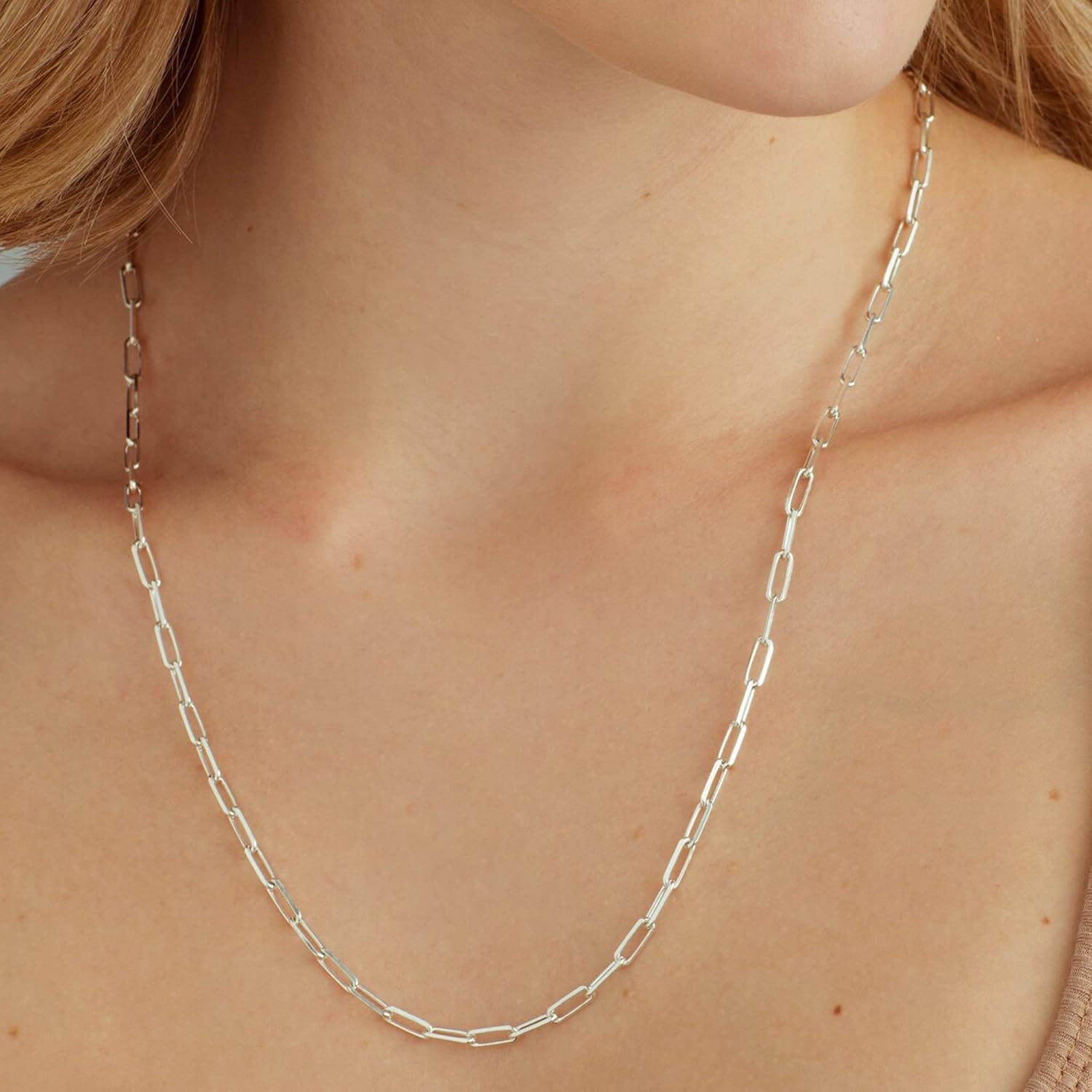 GLIVEOR 925 Sterling Silver Clasp 3mm Paperclip Chain Necklace for Women Diamond Cut Silver Chain 16, 18, 20, 22, 24, 26, 30 Inches - Image 3